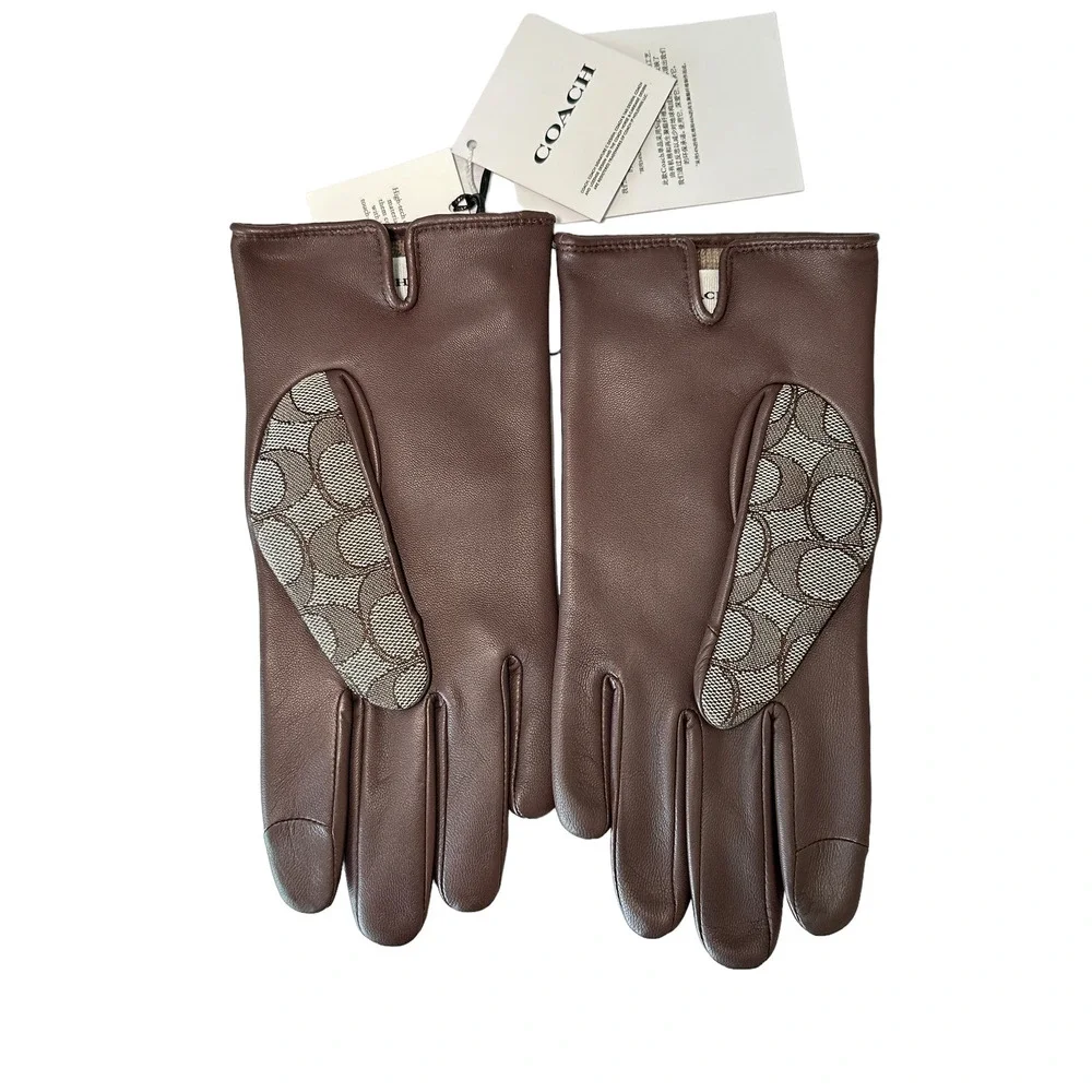 Coach Women Signature Jacquard And Leather Tech Gloves size 7.5 - Picture 2 of 9
